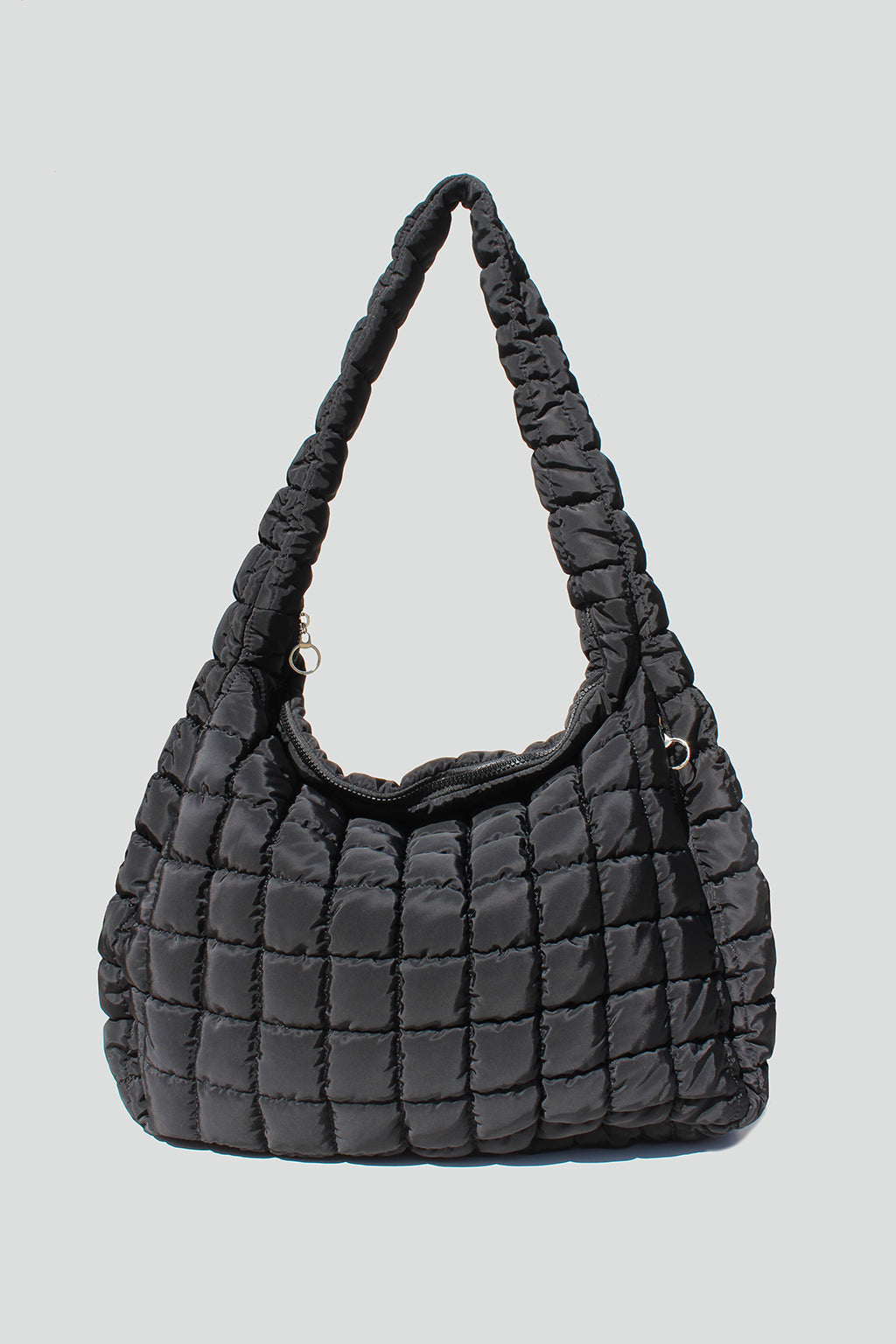 Cleo Slouchy Quilted Nylon Tote Bag in Black