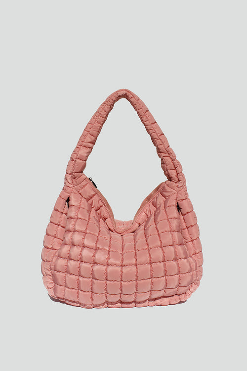 Cleo Slouchy Quilted Nylon Tote Bag in Blush