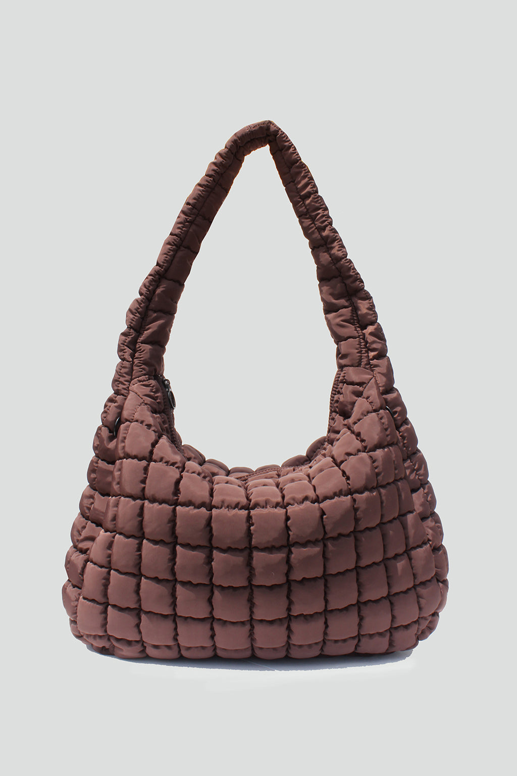 Cleo Slouchy Quilted Nylon Tote Bag in Chocolate