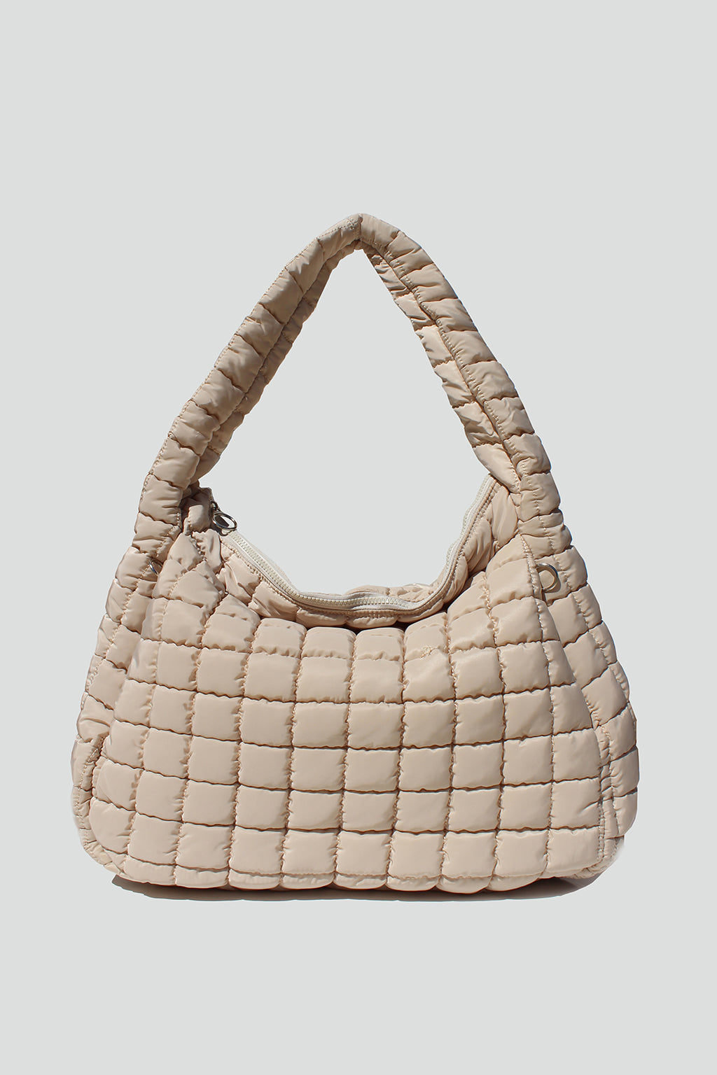 Cleo Slouchy Quilted Nylon Tote Bag in Ivory