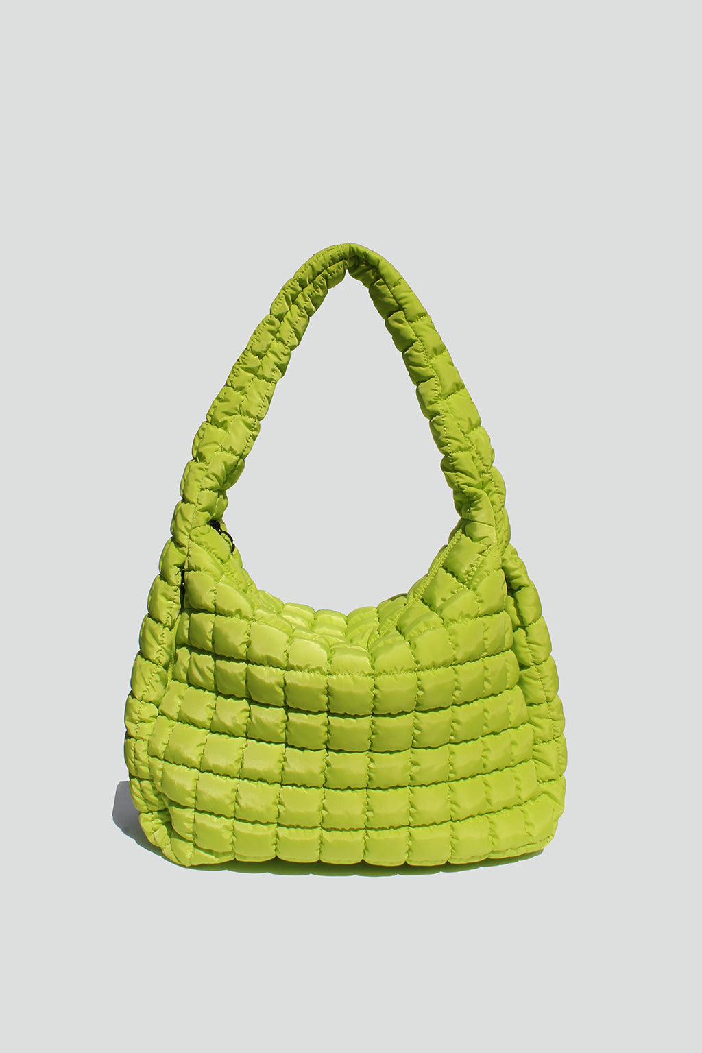 Cleo Slouchy Quilted Nylon Tote Bag in Lime