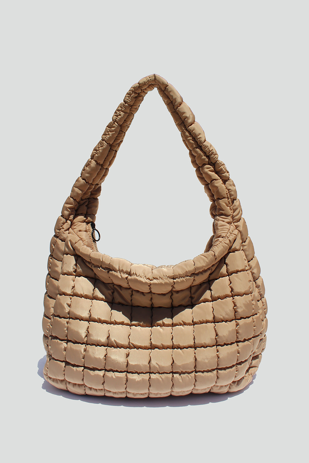 Cleo Slouchy Quilted Nylon Tote Bag in Sand