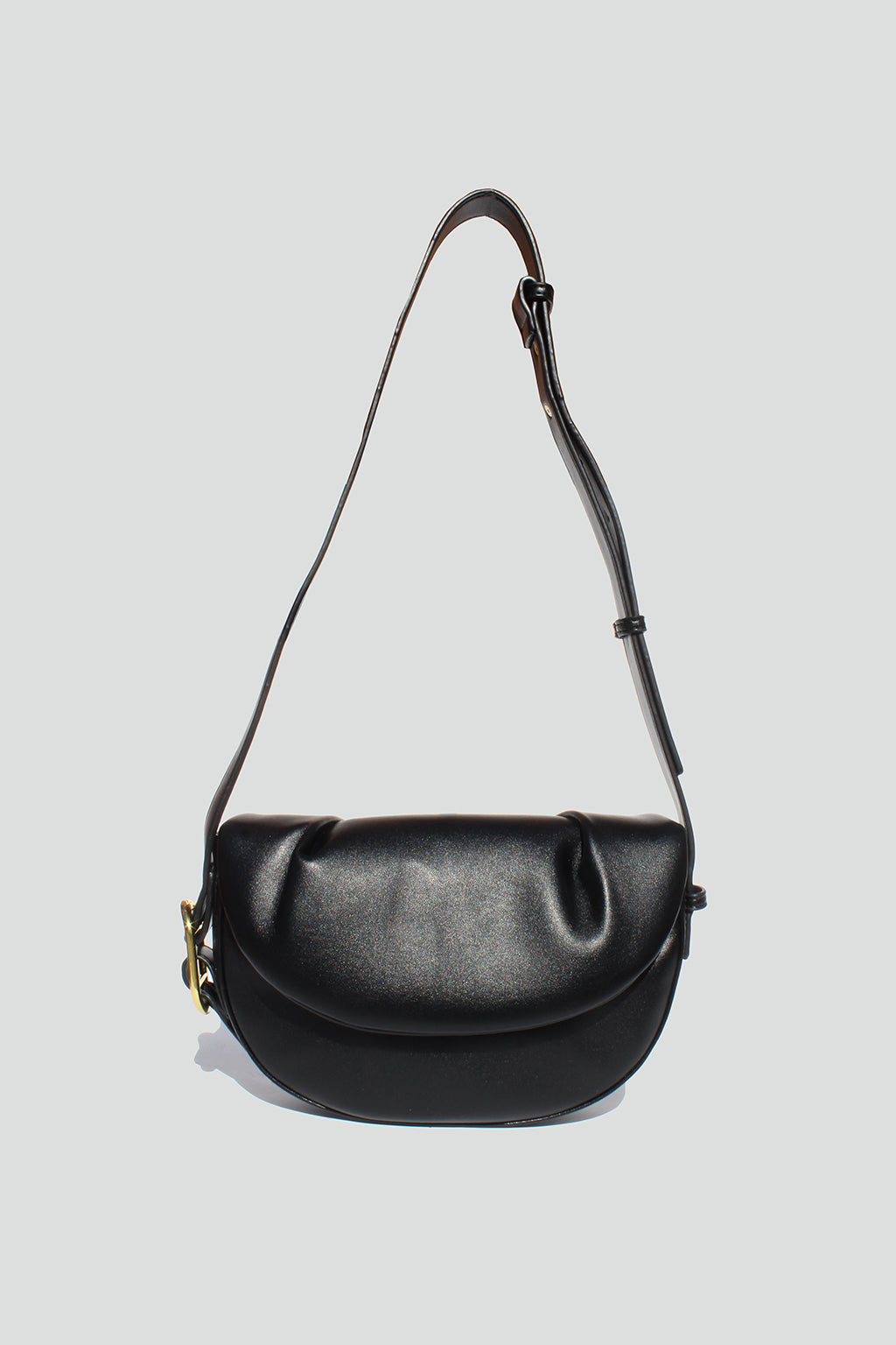 Fleur Half Moon Faux Leather Crossbody Bag in Black