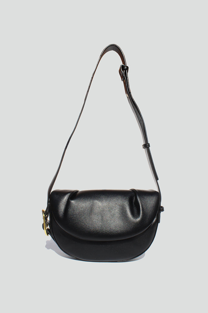 Fleur Half Moon Faux Leather Crossbody Bag in Black