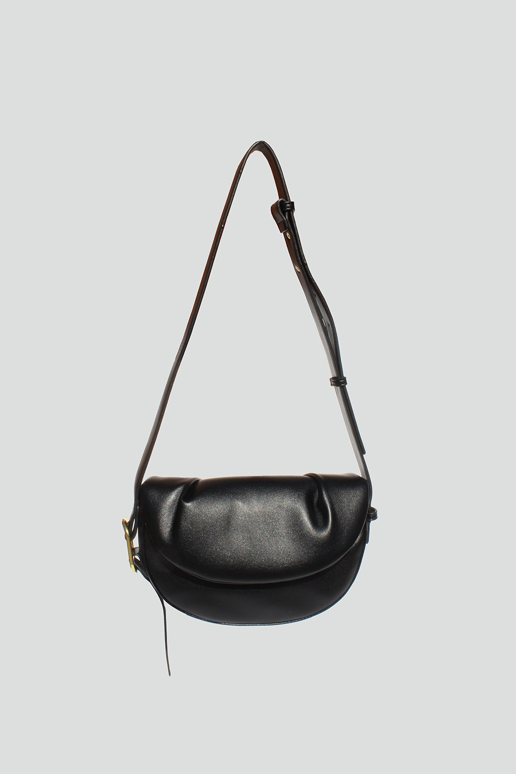 Fleur Half Moon Faux Leather Crossbody Bag in Black