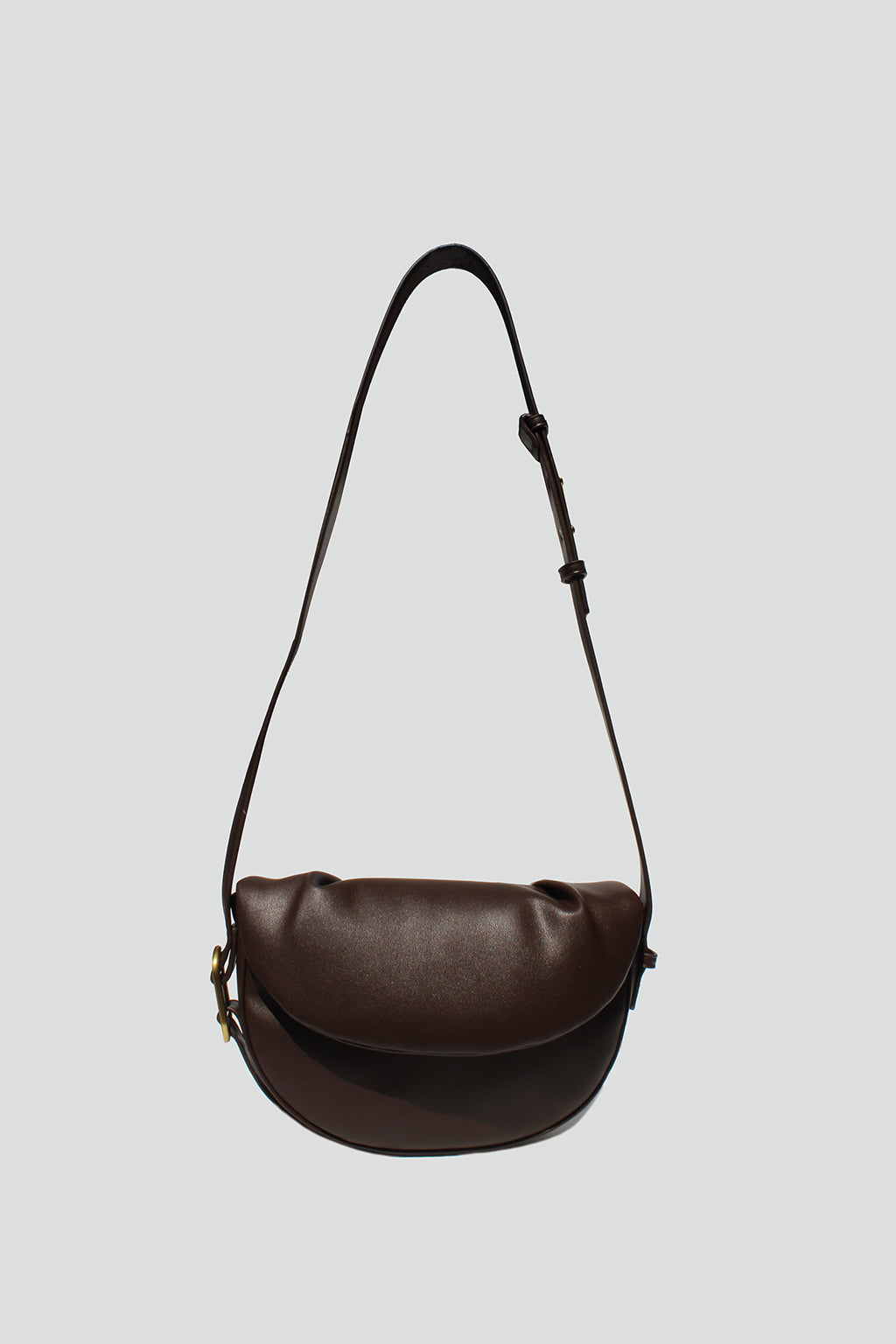 Fleur Half Moon Faux Leather Crossbody Bag in Chocolate