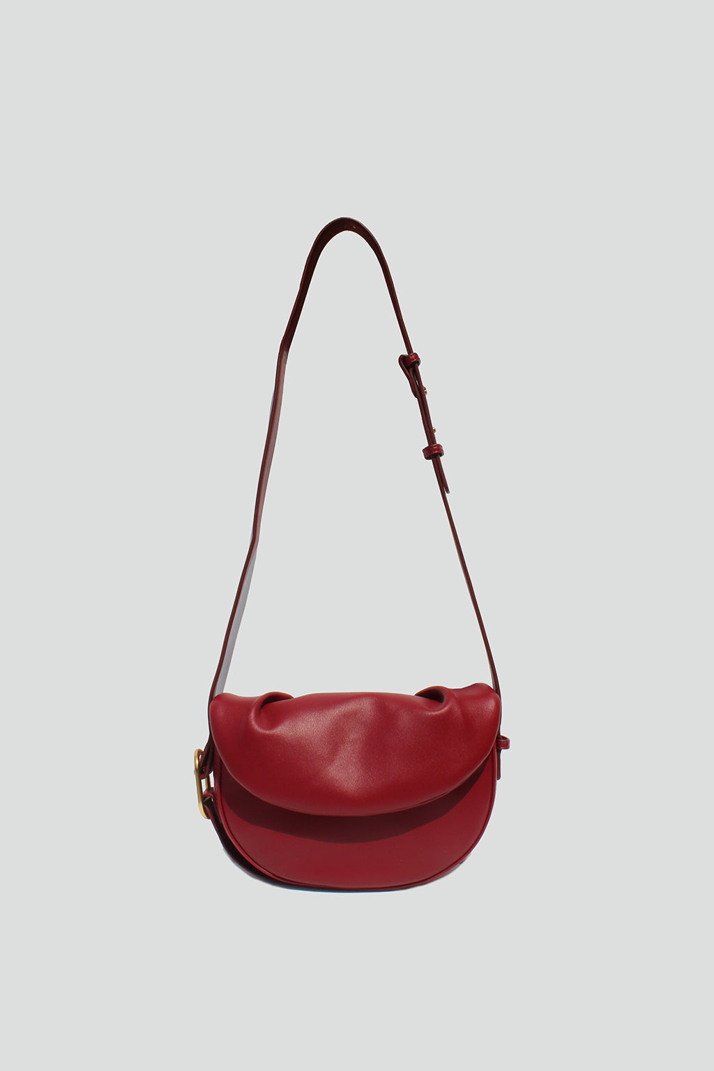 Fleur Half Moon Faux Leather Crossbody Bag in Dark Red
