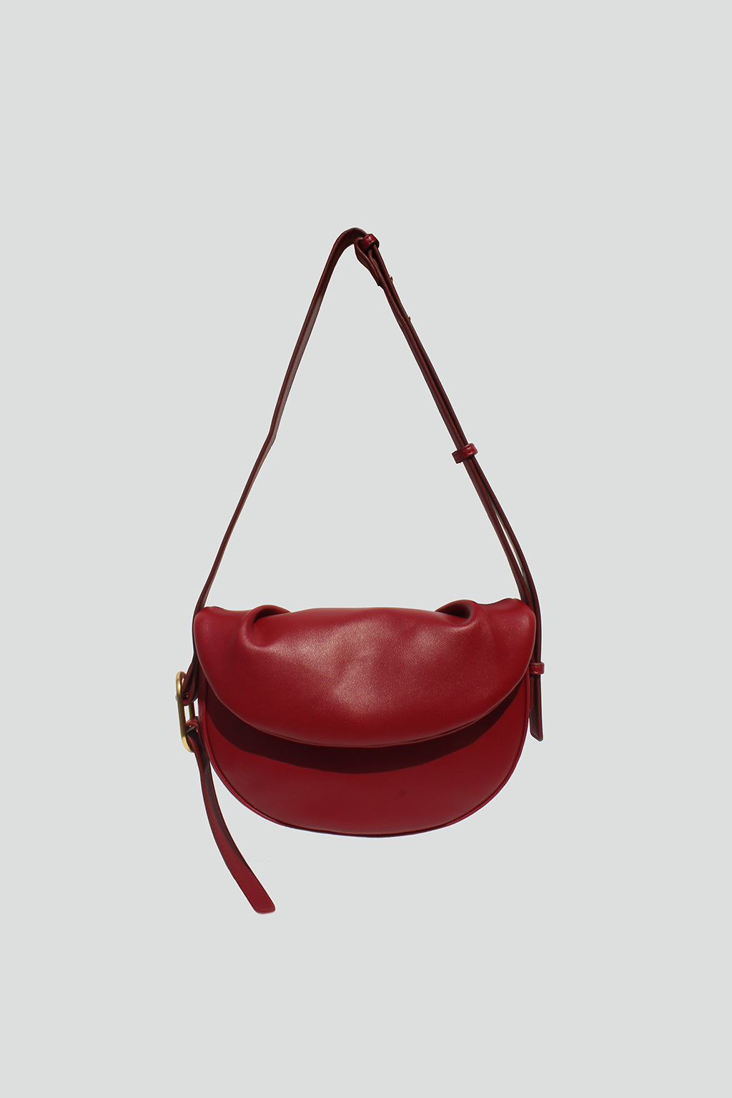 Fleur Half Moon Faux Leather Crossbody Bag in Dark Red
