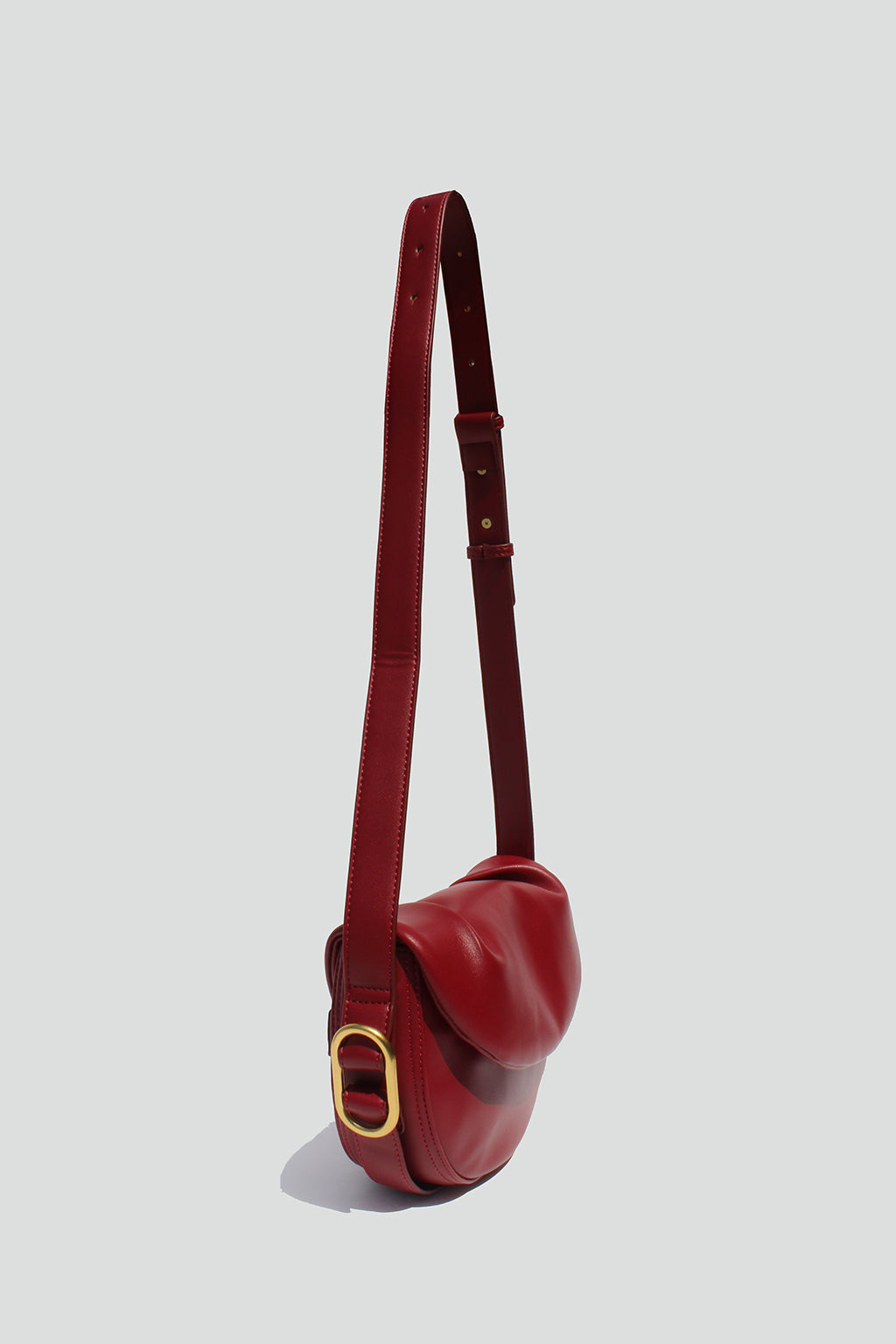 Fleur Half Moon Faux Leather Crossbody Bag in Dark Red