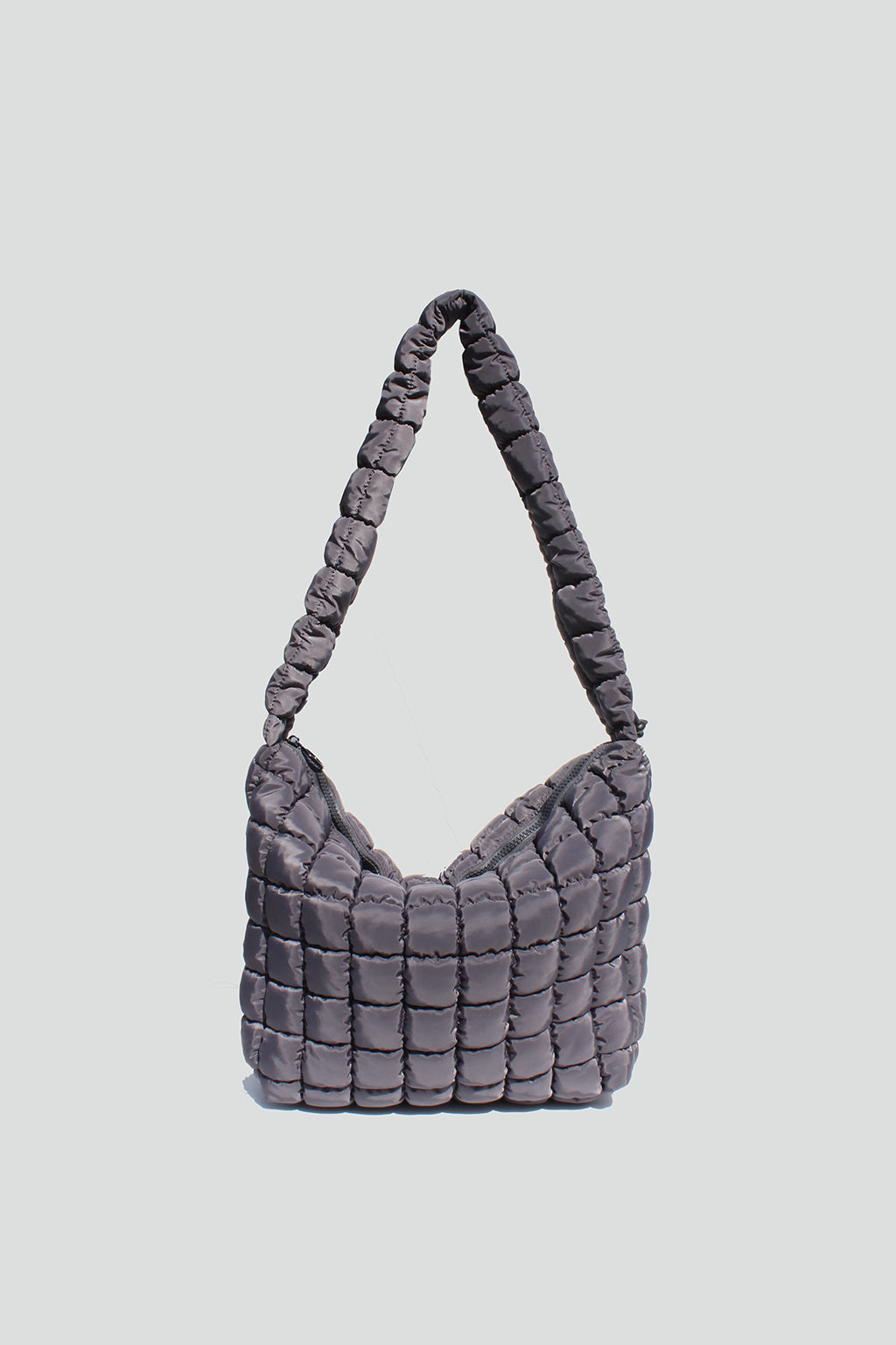 Grace Slouchy Quilted Nylon Crossbody Bag in Grey