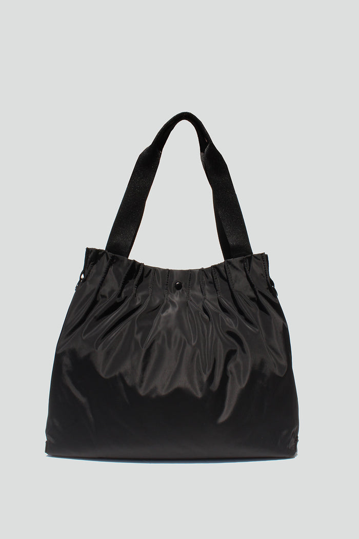Elliana Ruched Nylon Tote Bag in Black