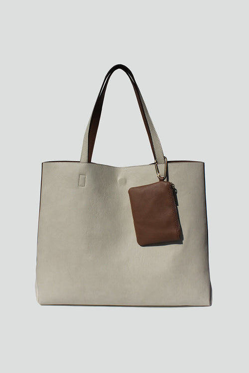 Amelia Faux Leather Tote Bag in Antique White