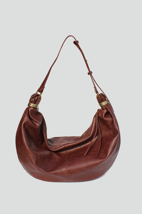 Cecilia Faux Leather Hobo Bag in Raisin